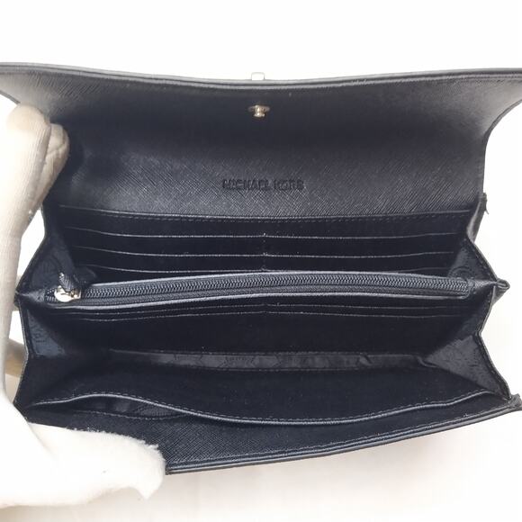 Michael Kors Hamilton Black Leather Lock Credit Card Bifold Wallet - Picture 10 of 16